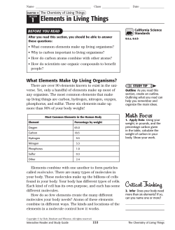 1 Elements in Living Things Critical Thinking