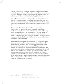Conrad Weiser, Witness to Peace and Reconciliation, 1760