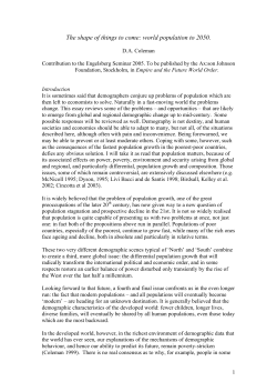 The shape of things to come: world population to 2050`.