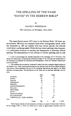 THE SPELLING OF THE NAME &middot;&middot;oAVID" IN THE HEBREW BIBLE*