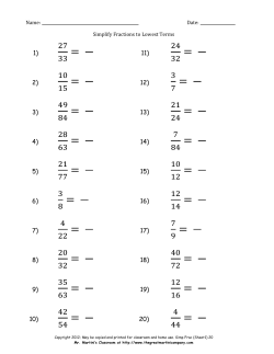 Name: Date: Simplify Fractions to Lowest Terms