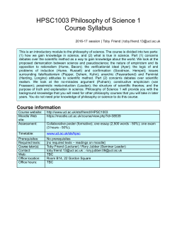 HPSC1003 Philosophy of Science 1 Course Syllabus