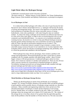 Light Metal Alloys for Hydrogen Storage