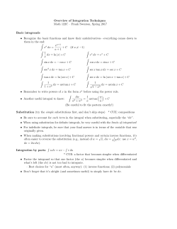 Overview of Integration Techniques Math 122C &ndash; Frank Swenton