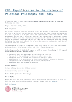 CfP: Republicanism in the History of Political Philosophy and Today