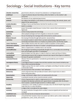 Sociology - Social Institutions - Key terms
