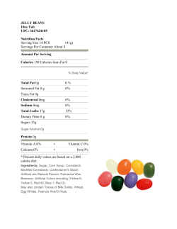 JELLY BEANS 10oz Tub UPC: 3627624105 Nutrition Facts Serving