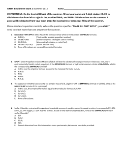 CHEM 3: Midterm Exam 2: Summer 2015 INSTRUCTIONS: On the