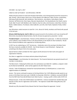 CHS AGM &ndash; Sat. April 1, 2017 Called to order by President &ndash; Jane