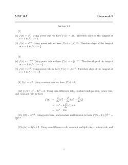 MAT 16A Homework 5 Section 2.2 [1] (a) f(x) = x 2. Using power rule