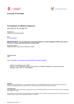 The Synthesis of 2-Methyl-4-Heptanone Jong, Elma A. de