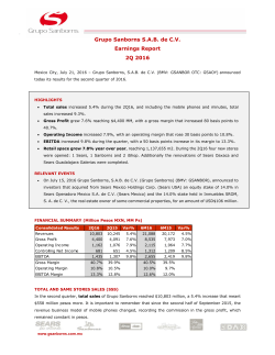 Grupo Sanborns S.A.B. de C.V. Earnings Report 2Q 2016