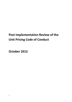 Post Implementation review of the Unit Pricing Code of