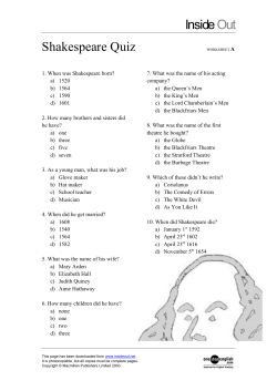 Insid e O u t Shakespeare Quiz