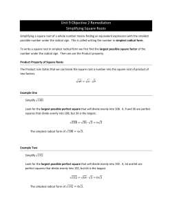 Unit 9 Objective 2 Remediation Simplifying Square Roots