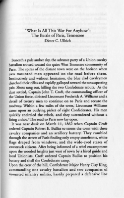 "What Is All This War For Anyhow": The Battle of Paris, Tennessee