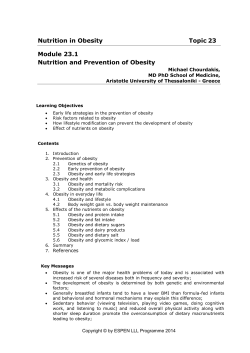 Nutrition in Obesity Topic 23 Module 23.1 Nutrition and Prevention