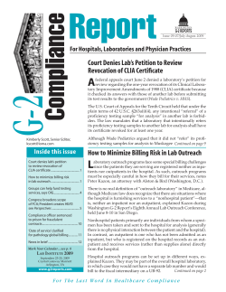 How to Minimize Billing Risk in Lab Outreach Court Denies Lab`s