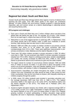 Regional fact sheet: South and West Asia