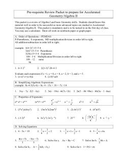 Review Packet to prepare for Algebra II Honors