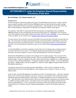 AFFORDABILITY under the Employer Shared Responsibility