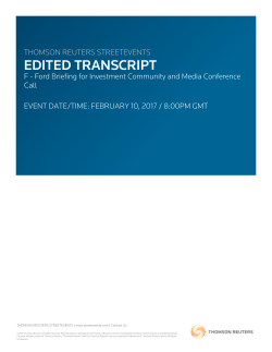 Ford Briefing for Investment Community and Media Conference Call