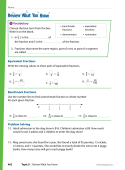 Equivalent Fractions Benchmark Fractions Problem Solving A