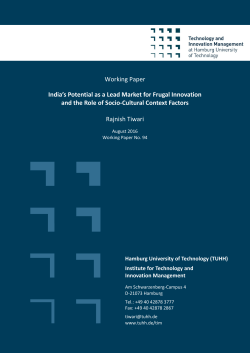 India`s Potential as a Lead Market for Frugal Innovation and