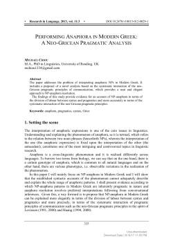 PERFORMING ANAPHORA IN MODERN GREEK: A NEO