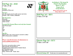 Full Page Ad — $525 Half Page Ad — $275 Quarter Page Ad — $175