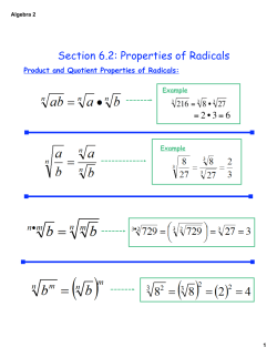 Section 6.2: Properties of Radicals