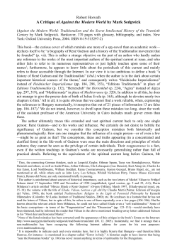 A Critique of Against the Modern World by Mark Sedgwick