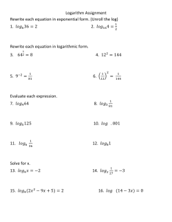Logarithm Assignment Rewrite each equation in exponential form
