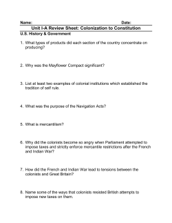 Unit I-A Review Sheet: Colonization to Constitution