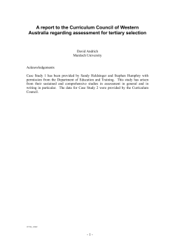 A report to the Curriculum Council regarding assessment for tertiary