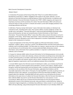 Metis Economic Development Corporation PRIVACY