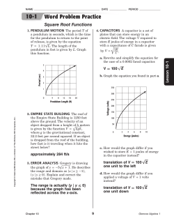 10-1 Word Problem Practice Square Root Functions