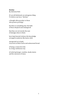 1 Destiny By Adrienne Rich It`s an old