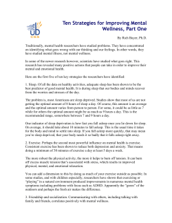 Ten Strategies for Improving Mental Wellness, Part One
