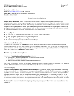 FS102*01: Academic Discourse II Spring 2017 Lecture MW 1:30