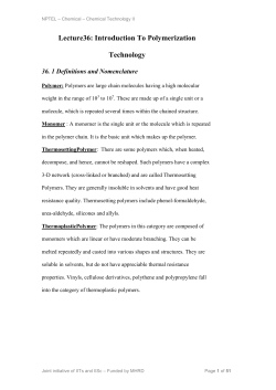 Lecture36: Introduction To Polymerization Technology