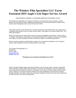 The Window Film Specialists LLC Earns Esteemed 2015 Angie`s List