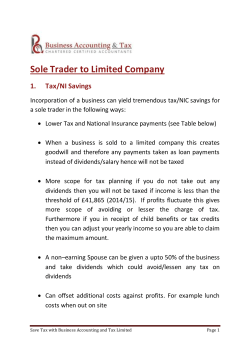 Sole Trader to Limited Company 1. Tax/NI Savings