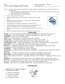 Science Study Guide &ndash; Weather Test Date: Feb 23 (B Day