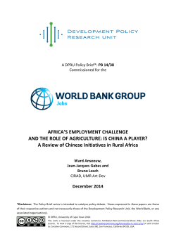 Africa`s Employment Challenge and the Role of Agriculture: Is China
