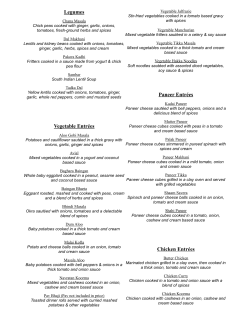 Legumes Vegetable Entr&eacute;es Paneer Entr&eacute;es Chicken Entr&eacute;es