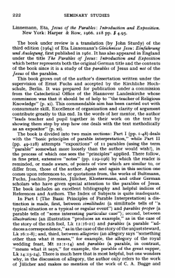 Linnemann, Eta, Jesus of the Parables : Introduction and Exposition