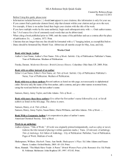 MLA Reference Style Quick Guide
