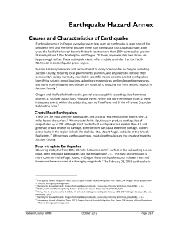 Earthquake Hazard Annex - Jackson County, Oregon