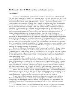 The Executive Branch&ndash;The Federalist/Antifederalist Debates